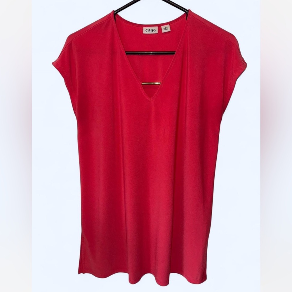 Cato Metal Accent V-Neck Short Sleeve Stretch Blouse